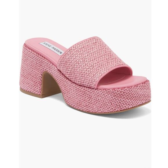 Steve Madden Reign Platform Mule 7 PINK RAFFIA - Picture 3 of 4